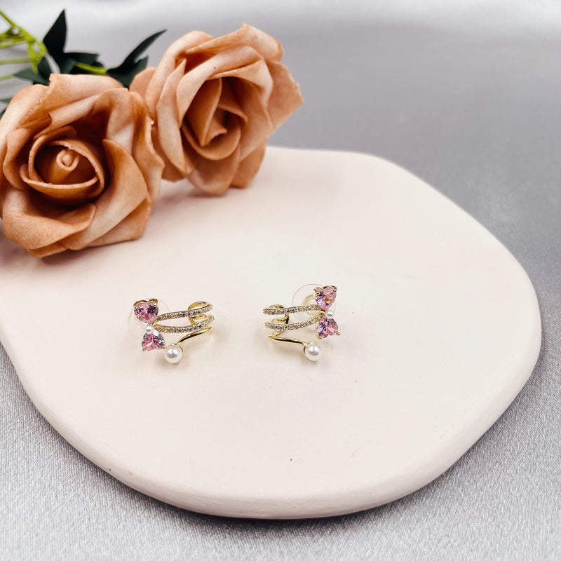 Pink Rhinestone Bow Hoop Earrings
